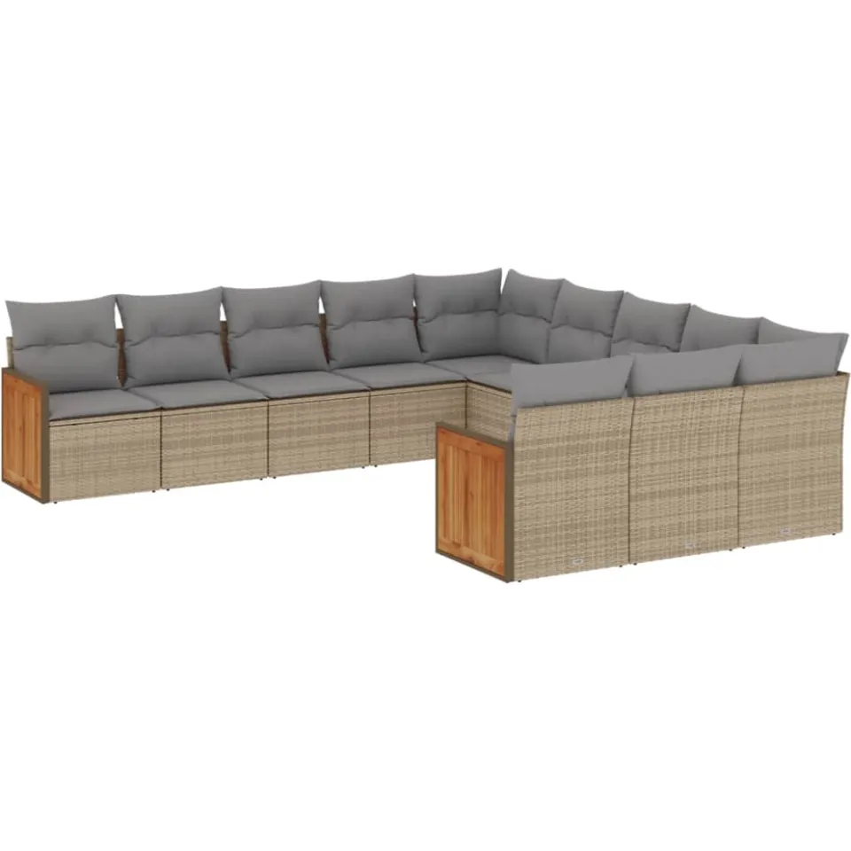 vidaXL 11-delige Tuinset met kussens poly rattan beige, foto 3