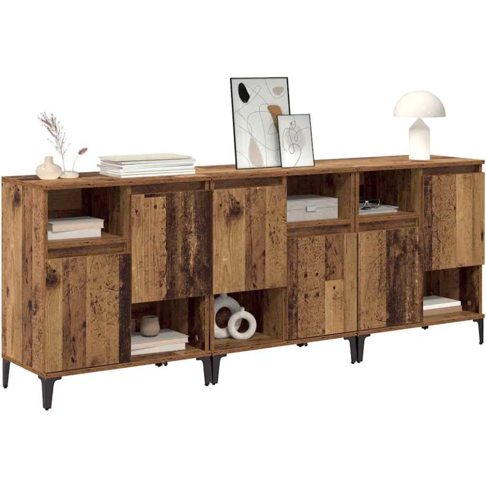 vidaXL Dressoirs 3 st Oud Hout 60 x 35 x 70 cm Bewerkt hout Bruin