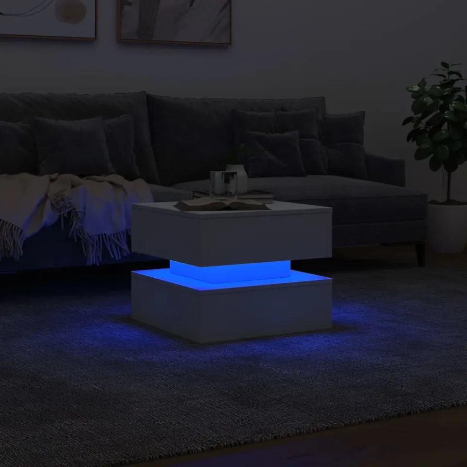 vidaXL Salontafel met LED-verlichting 50x50x40 cm wit, foto 4