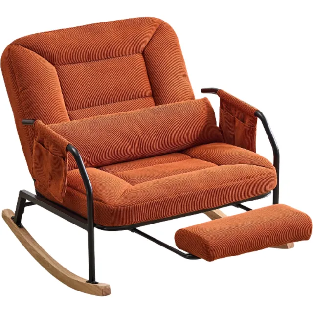 emvae Stoel - Schommelstoel - Fauteuil - Relaxfauteuil - Relaxstoel - Leesstoel - Verstelbaar in 4 standen - Intrekbare Voetensteun - Corduroy - Met armleuning - Hoge Rugleuning Bruin