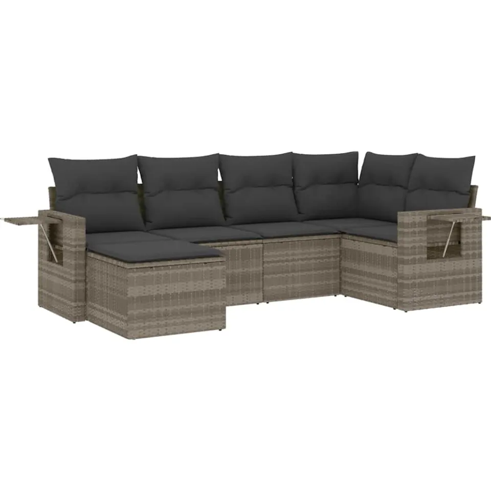 vidaXL 6-delige Loungeset met kussens poly rattan lichtgrijs grijs, foto 4