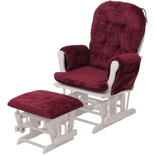 MCW Relaxstoel MCW-C76, schommelstoel met voetenbankje, chenille (465 g/m²) ~ bordeaux, wit frame