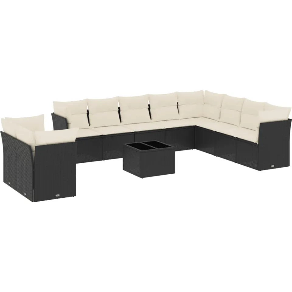 vidaXL 11-delige Loungeset met kussens poly rattan zwart, foto 3
