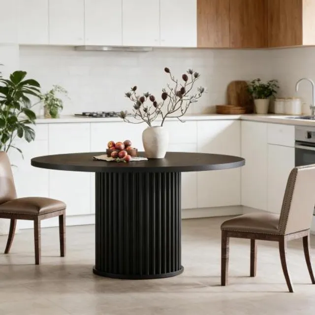 REDOM Ronde Eettafel - Vleugelvormige Basis - Modern - Keuken Of Vergaderruimte - MDF En Metaal - Zwart