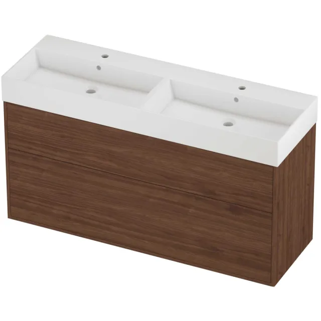 Proline Zara Badmeubelset Porselein Loft 2 Laden 140x46x78 cm Glans Wit Indian Walnut Houtlook