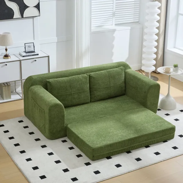 OKWISH Slaapbank 179 X 95 X 79 Cm - Opvouwbaar 2-In-1 Vloersofa Met Armleuningen - Voor Wonen En Logeren - Stof - Legergroen