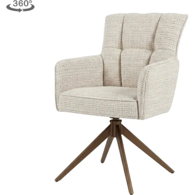 Tower Living Eetkamerstoel Bardi met armleuning draaibaar - Stof cremona 02 sand - Anodic brown Poot