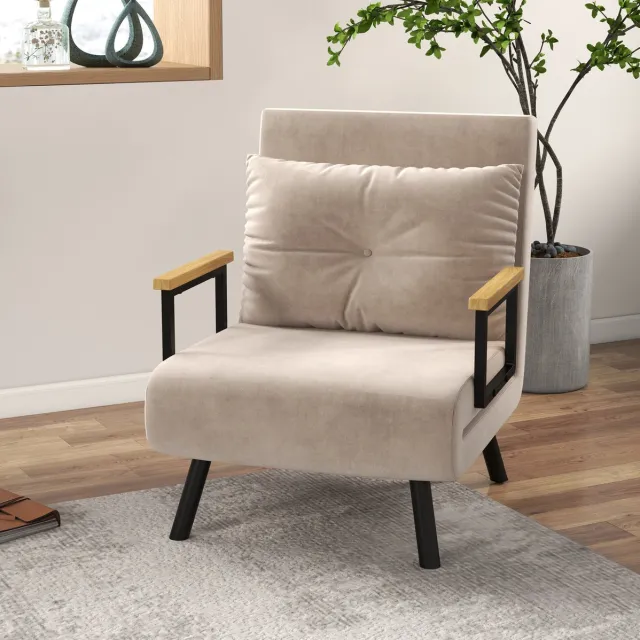 COVREO Fauteuil 63x73x81 cm beige, stoffen zitting met bedfunctie