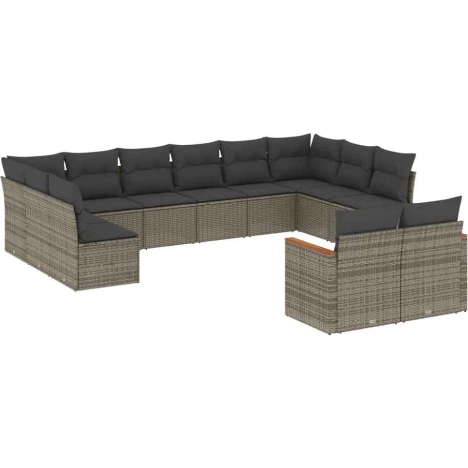 vidaXL 12-delige Loungeset met kussens poly rattan grijs, foto 4