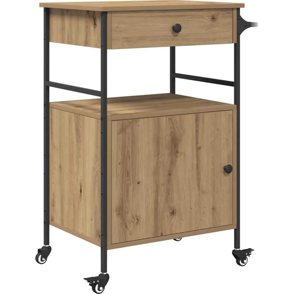 vidaXL Keuken Trolley Artisan Eiken 56 x 43 x 89,5 cm Bewerkt hout, foto 3