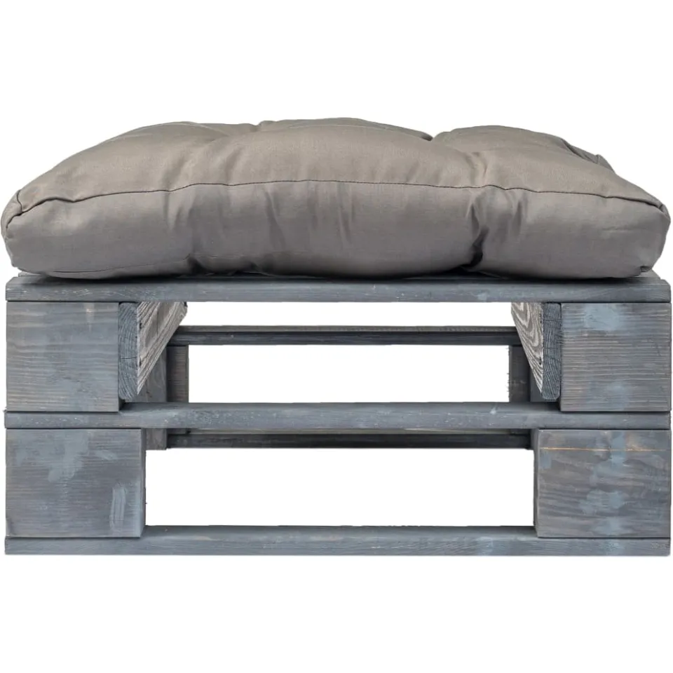 vidaXL Tuinhocker met grijs kussen pallet hout grijs, foto 2