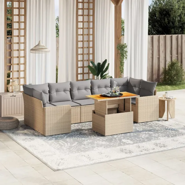 vidaXL 8-delige Loungeset met kussens poly rattan beige, foto 2