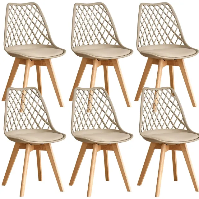 UrbanSelect Eetkamerstoelen - Eetkamerstoelen Set van 6 - Eetkamerstoelen met houten Poten - Modern en Minimalistisch - Gewatteerde Zitting - Natuurlijke Houten Poten - Scandinavische Stoel voor Keuken/Eetkamer - Beige