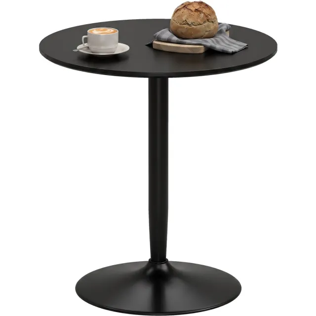 Homcom Eettafel Rond MDF met Stalen Onderstel - Antislipmat - Zwart