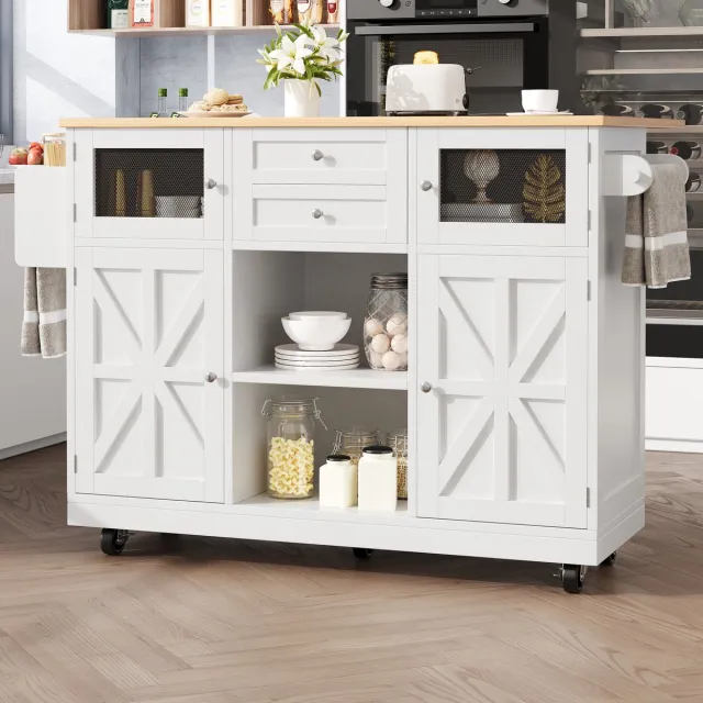 DESMIU Keuken Eiland - Verrijdbaar Serveermeubel Met Opklapbaar Blad En Opbergruimte - Voor Keuken En Eetkamer - MDF - Wit - 140x70x93,5 Cm