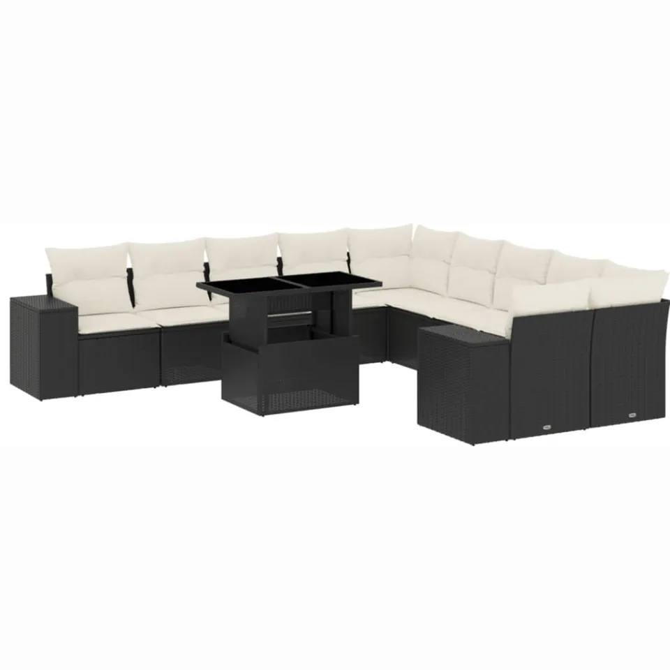 vidaXL 11-delige Loungeset met kussens poly rattan zwart, foto 3