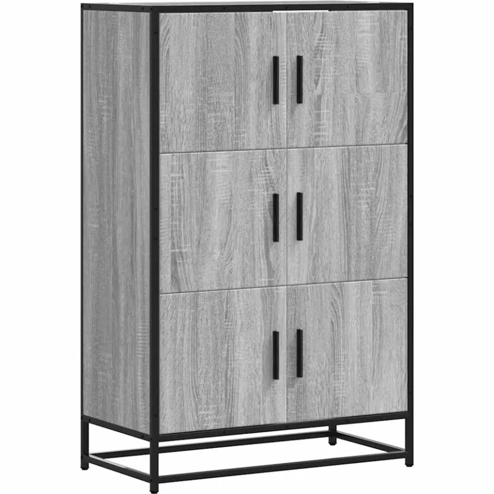 vidaXL Hoge kast 68x35x106,5 cm bewerkt hout en metaal grijs sonoma, foto 3