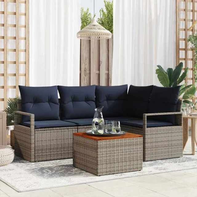 vidaXL Tuinbankenset 5 st Grijs poly rattan, foto 2