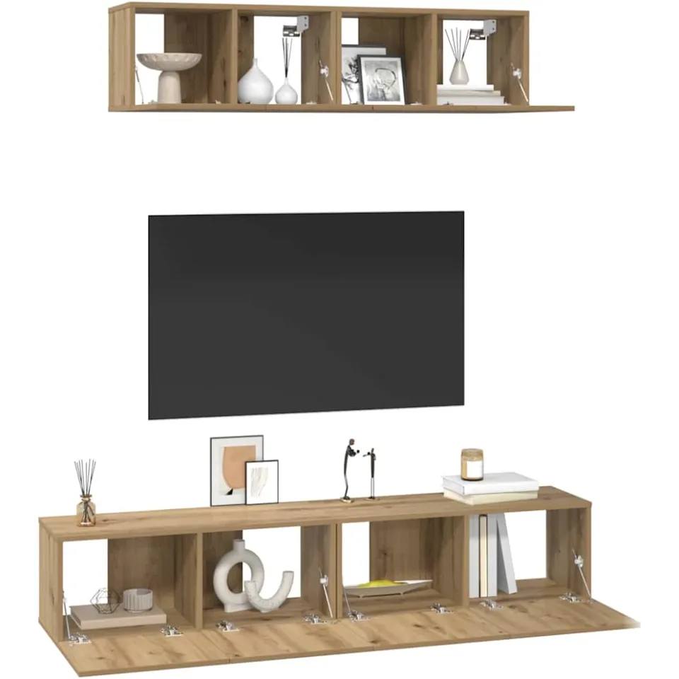vidaXL Tv-meubelset 4 st Artisan Eiken Bewerkt hout Bruin