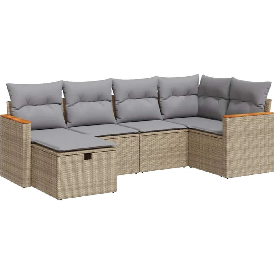 vidaXL 6-delige Loungeset met kussens poly rattan beige, foto 3