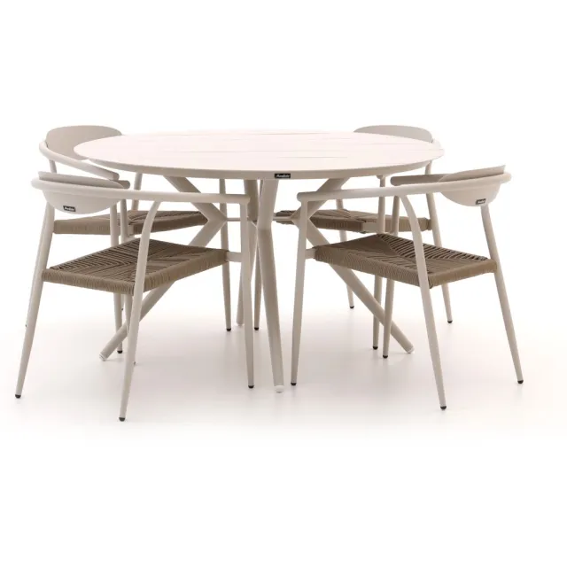 Manifesto Furniture Manifesto Cavone/Sora ø 127cm dining tuinset 5-delig stapelbaar Taupe
