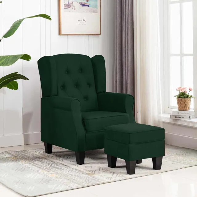 vidaXL Fauteuil met voetenbankje stof donkergroen groen