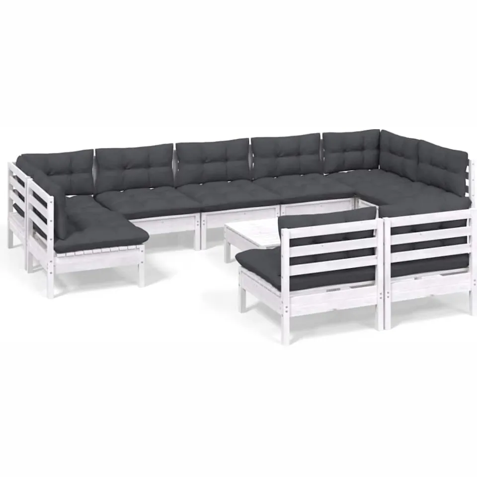 vidaXL 10-delige Loungeset met kussens massief grenenhout wit
