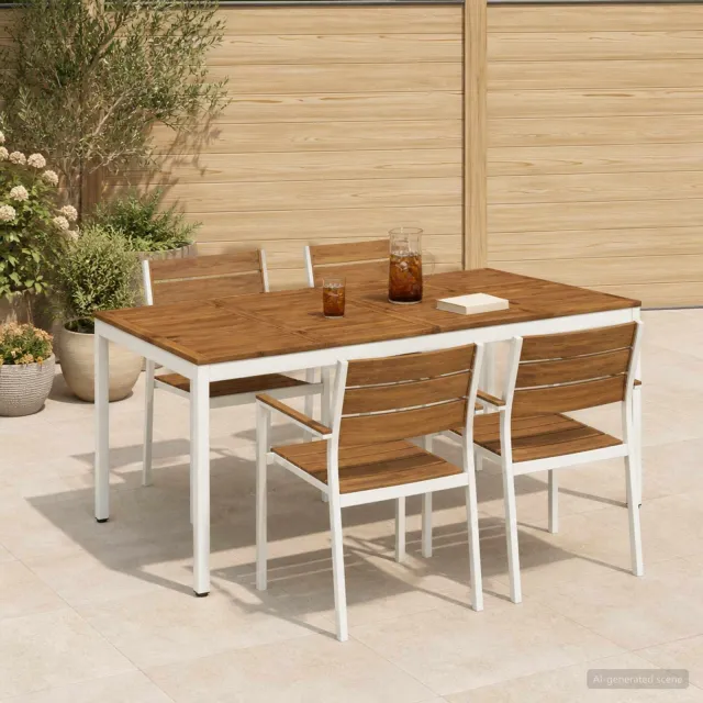 vidaXL Tuindiner tafel NAARDEN Natuurlijk en Wit 196 x 100,5 x 75 cm, foto 2