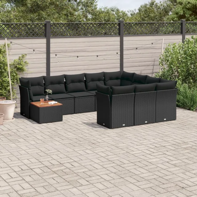 vidaXL 11-delige Loungeset met kussens poly rattan zwart, foto 2