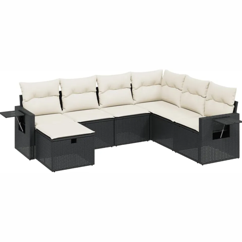 vidaXL 7-delige Loungeset met kussens poly rattan zwart, foto 4