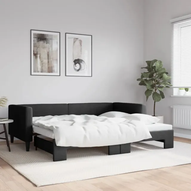 vidaXL Slaapbank met onderschuifbed 90x190 cm stof zwart