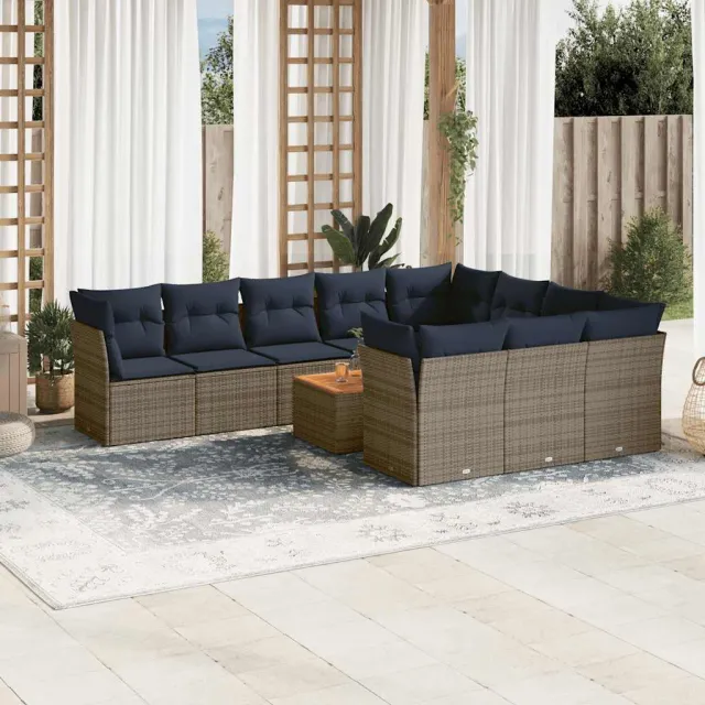 vidaXL 11-delige Loungeset met kussens poly rattan grijs, foto 2