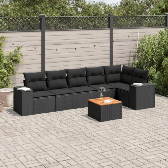 vidaXL 7-delige Loungeset met kussens poly rattan zwart, foto 2
