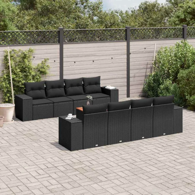 vidaXL 9-delige Loungeset met kussens poly rattan zwart, foto 2