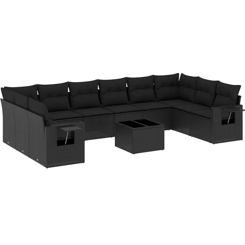 vidaXL 11-delige Loungeset met kussens poly rattan zwart