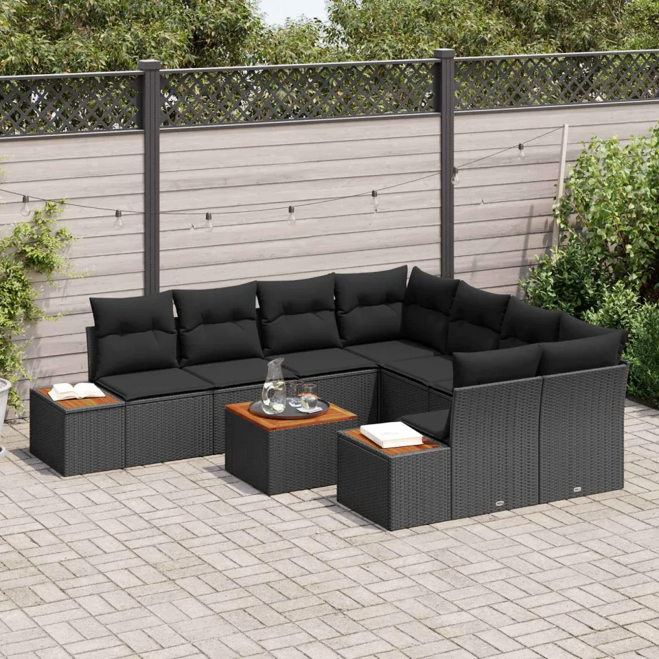 vidaXL Tuin Sofa Set 9 st Zwart Poly riet, foto 3