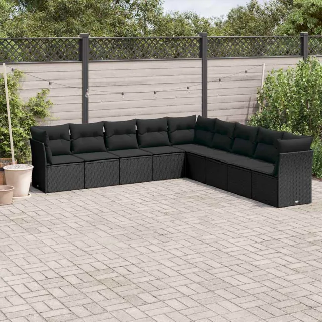 vidaXL 9-delige Loungeset met kussens poly rattan zwart, foto 2
