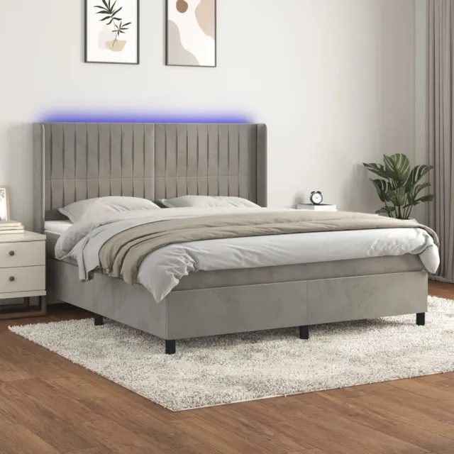 vidaXL Boxspring met matras en LED fluweel lichtgrijs 160x200 cm grijs
