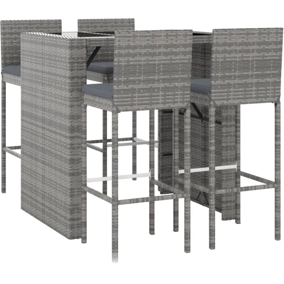 vidaXL 5-delige Tuinbarset met kussens poly rattan grijs, foto 3