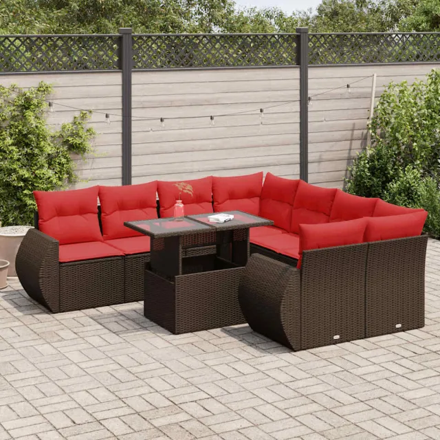 vidaXL 9-delige Loungeset met kussens poly rattan acacia bruin, foto 2