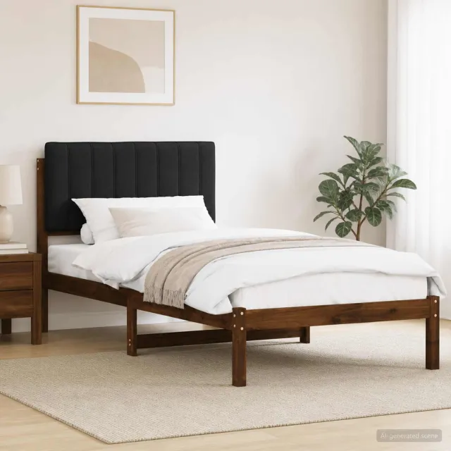 vidaXL Bedframe met gestoffeerd hoofdbord Donkerbruin en Zwart