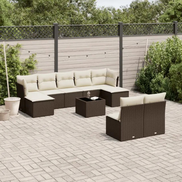 vidaXL 10-delige Loungeset met kussens poly rattan bruin, foto 2