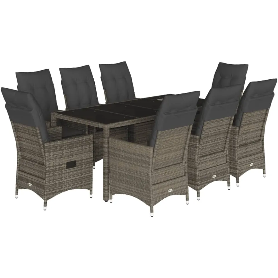 vidaXL 9-delige Tuinset met kussens poly rattan grijs, foto 3