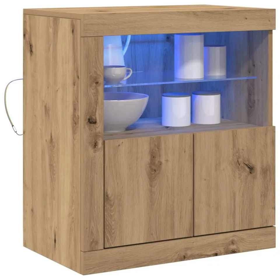 vidaXL LED Sideboard Bruin 60,5 x 37 x 67 cm Bewerkt hout
