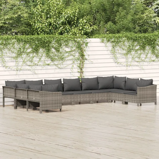 vidaXL 10-delige Loungeset met kussens poly rattan grijs, foto 2
