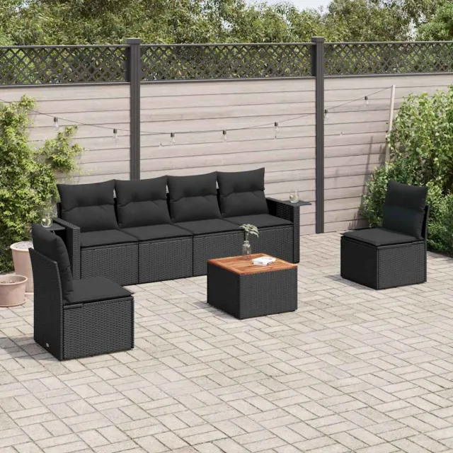 vidaXL 7-delige Loungeset met kussens poly rattan zwart, foto 2