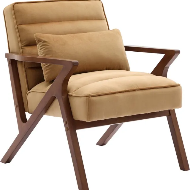 sweeek Scandinavische fauteuil van hout en fluweel - antoine Camel