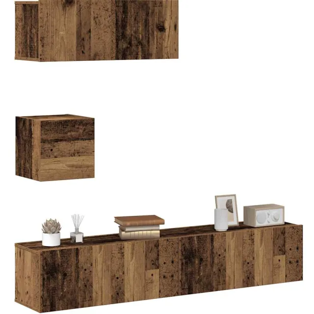 vidaXL 4-delig Tv-meubelset wandmontage bewerkt hout oud houtkleurig Bruin