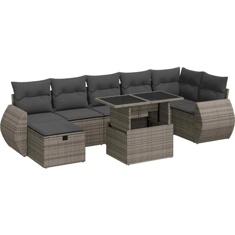 vidaXL 8-delige Loungeset met kussens poly rattan grijs, foto 3
