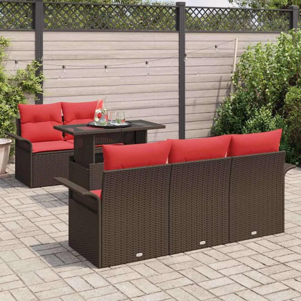 vidaXL Tuin Sofa Set 6 st 5-zits Bruin Polyrotan, foto 3